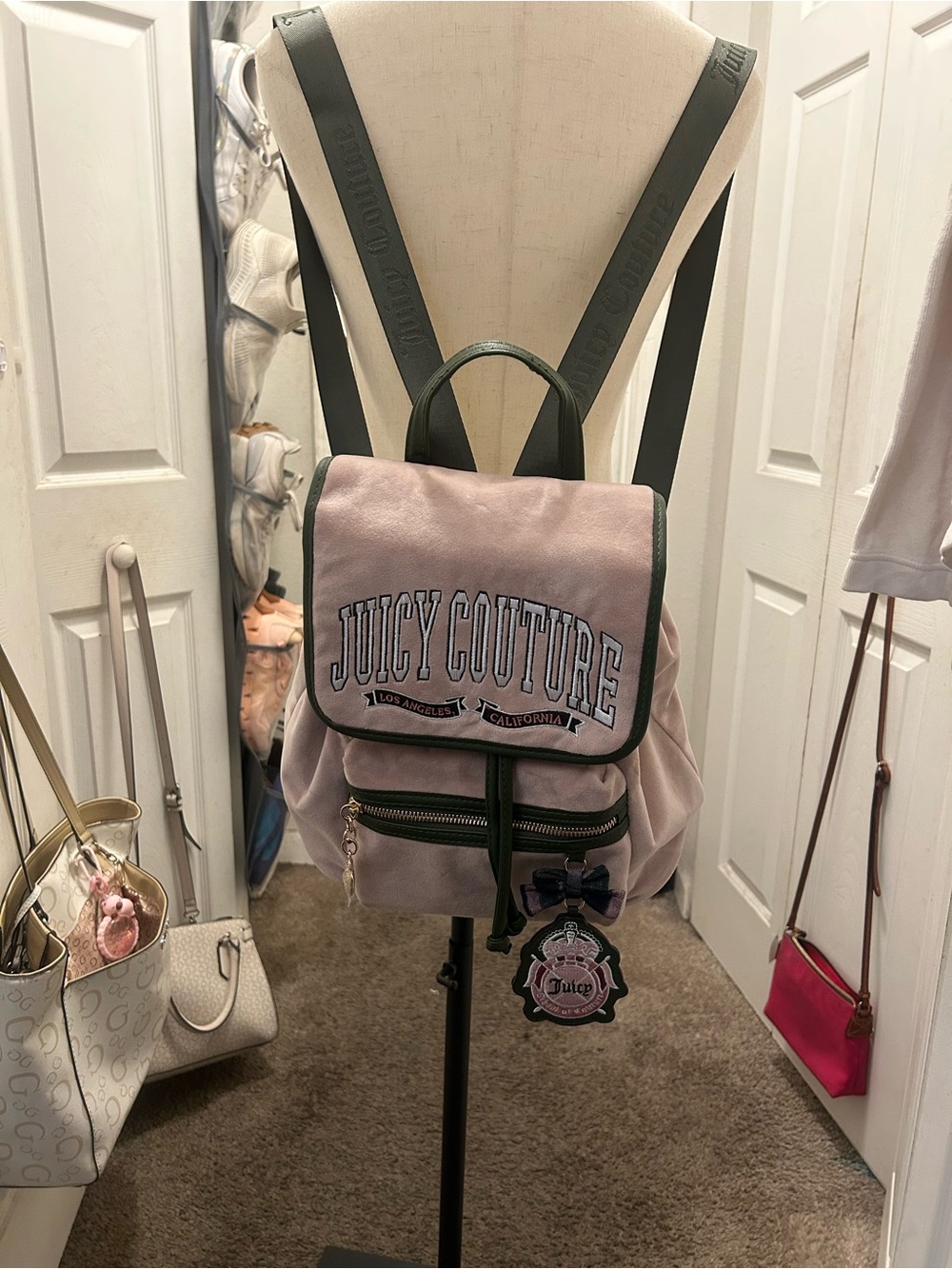 Juicy Couture Blush Pink Backpack with Green Trim